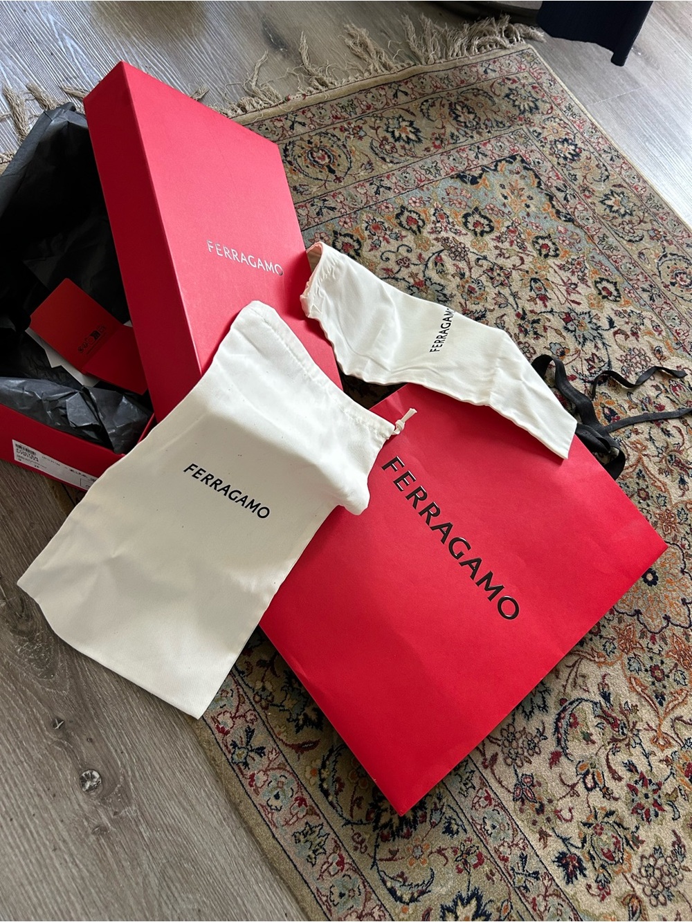 Salvatore Ferragamo Red Shopping Bag with White Dust Bags